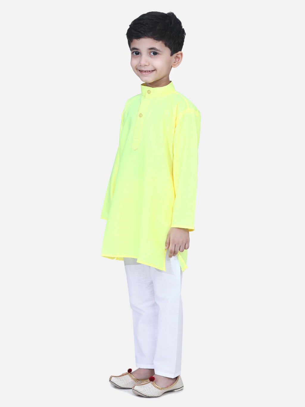 Full Sleeve Stand Collar Kurta Pajama- Yellow