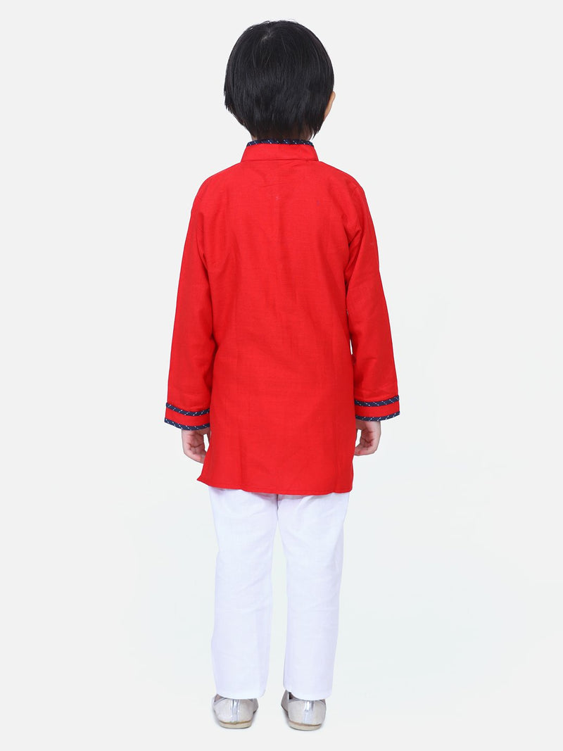 Full Sleeve Stand Collar Kurta Pajama-Red