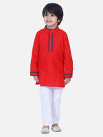 Full Sleeve Stand Collar Kurta Pajama-Red