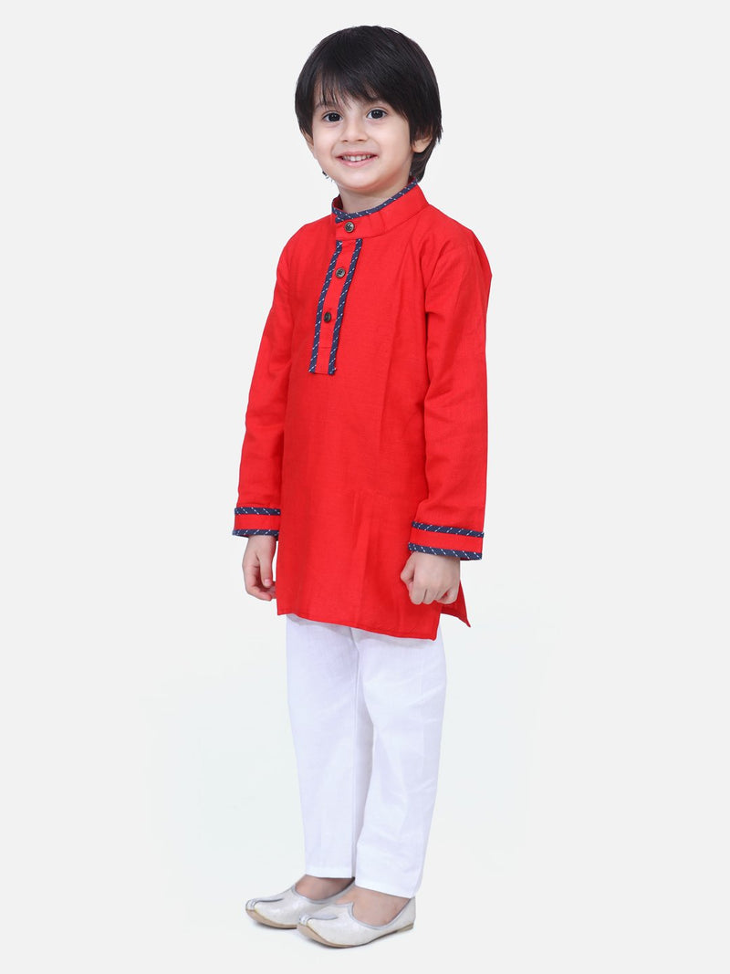 Full Sleeve Stand Collar Kurta Pajama-Red