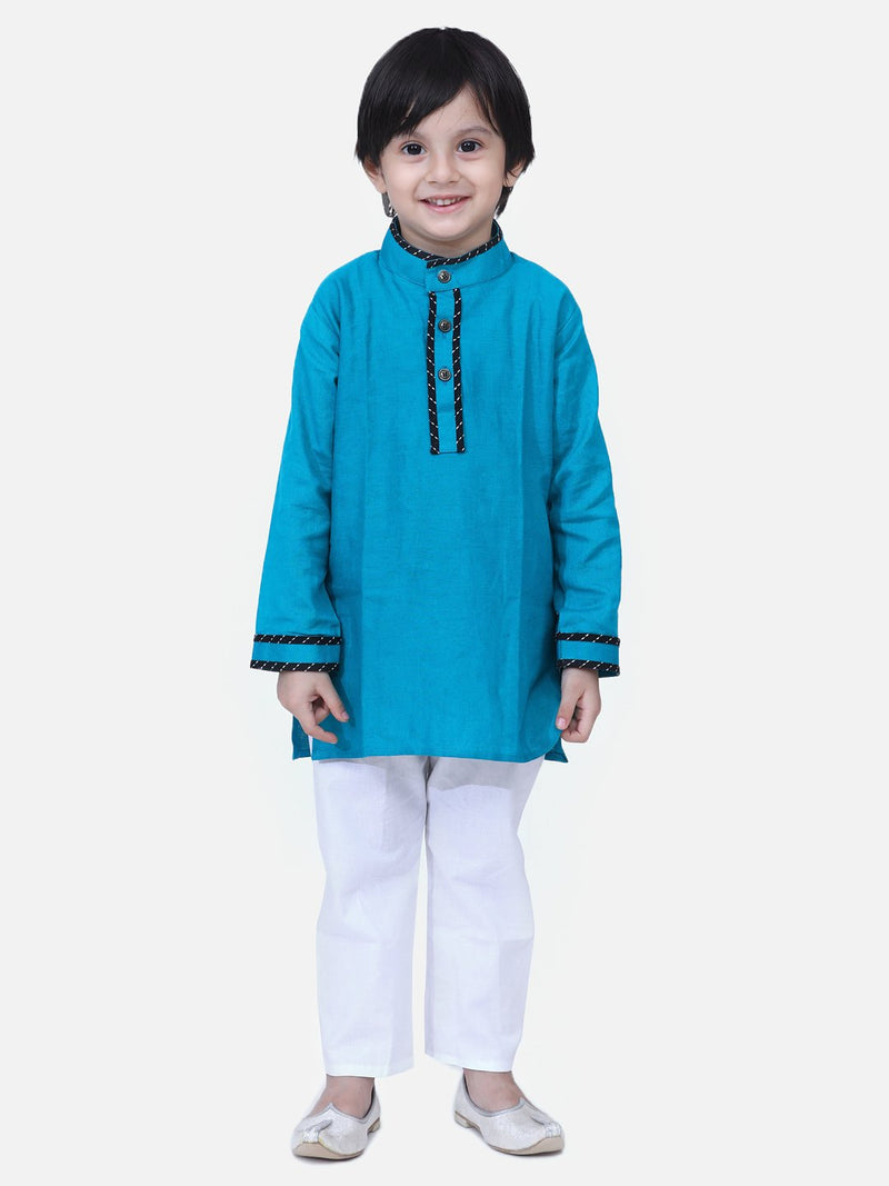 Full Sleeve Stand Collar Kurta Pajama-Teal