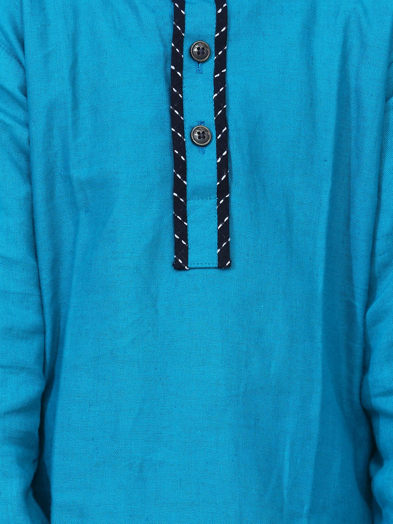 Full Sleeve Stand Collar Kurta Pajama-Teal