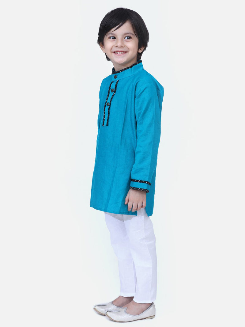 Full Sleeve Stand Collar Kurta Pajama-Teal