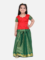 BownBee Half Sleeve South Indian Pavda Pattu Lehenga- Red