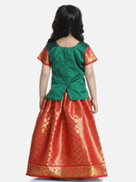 BownBee Half Sleeve South Indian Pavda Pattu Lehenga- Green