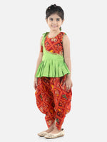 BownBeePatan Patola Patch Top with Dhoti- Green