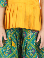 BownBee Patan Patola Patch Top with Dhoti- Yellow