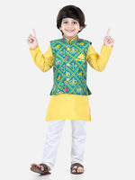 Patan Patola Jacket Kurta Pajama 3 piece set- Yellow
