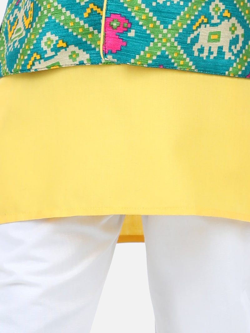 Patan Patola Jacket Kurta Pajama 3 piece set- Yellow