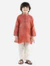 BownBee Full Sleeve Jacquard Kurta Pajama- Red
