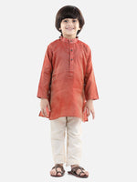 BownBee Full Sleeve Jacquard Kurta Pajama- Red