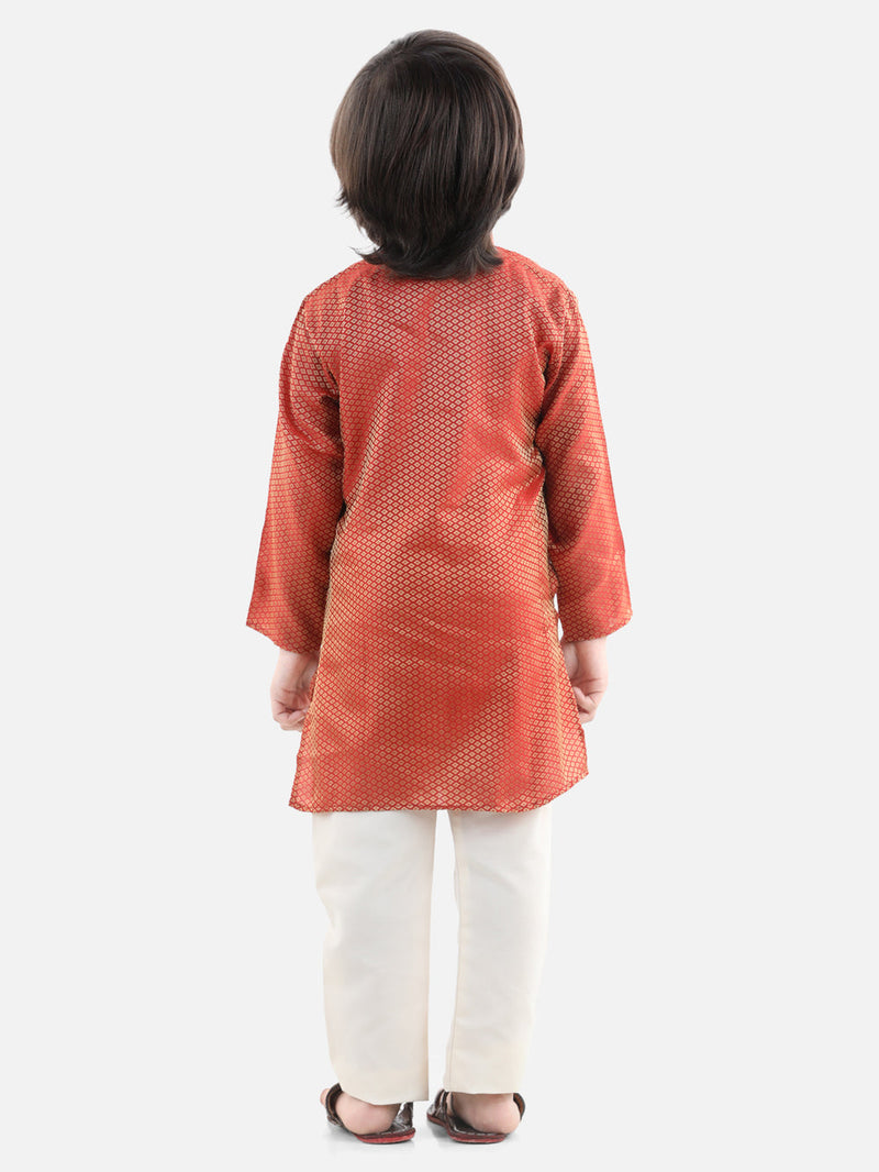 BownBee Full Sleeve Jacquard Kurta Pajama- Red