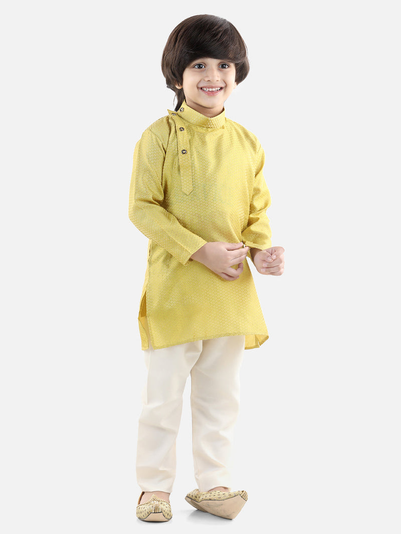 BownBee Full Sleeve Jacquard Kurta Pajama- Yellow