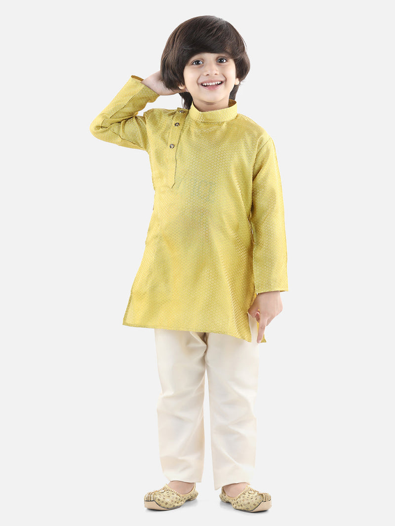 BownBee Full Sleeve Jacquard Kurta Pajama- Yellow
