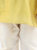 BownBee Full Sleeve Jacquard Kurta Pajama- Yellow