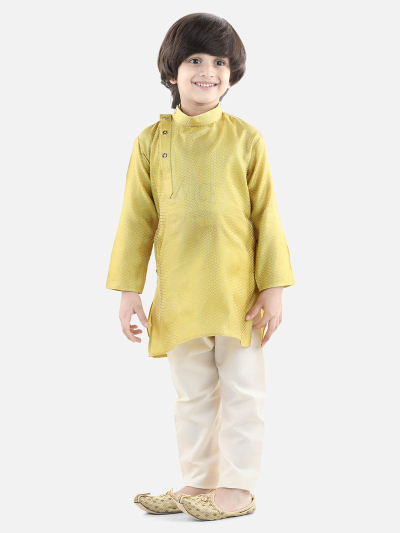 BownBee Full Sleeve Jacquard Kurta Pajama- Yellow