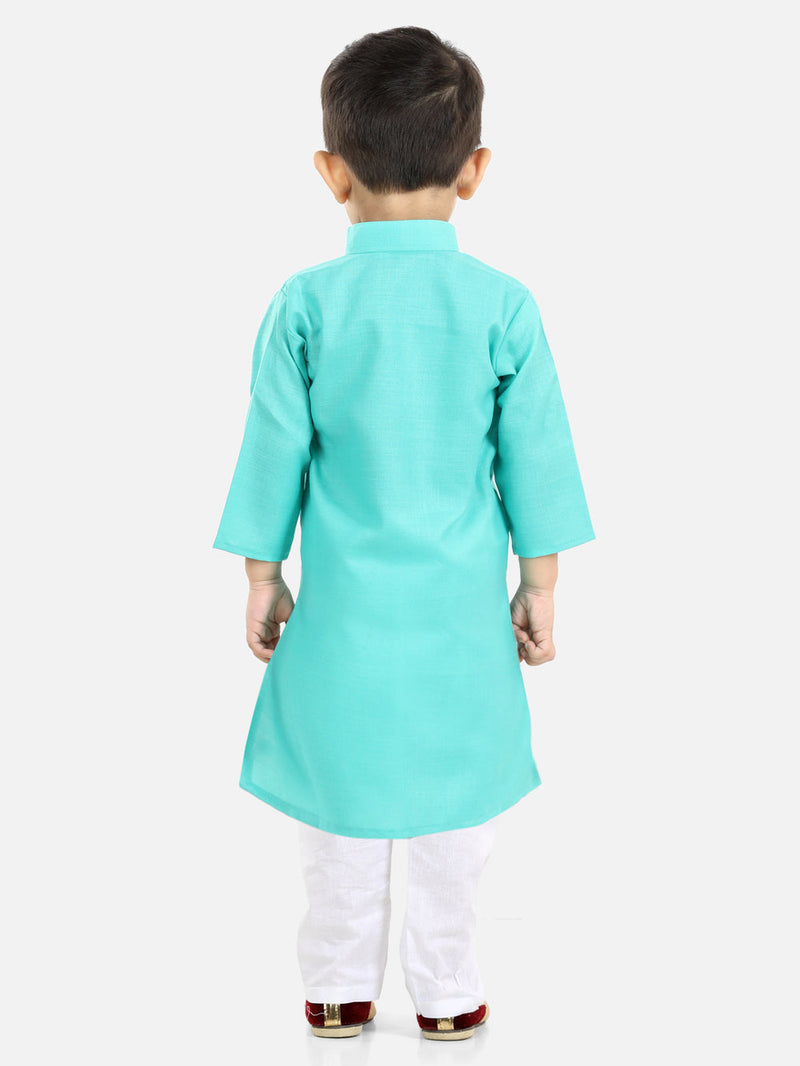 Stand Collar Cotton Kurta pajama-Sky Blue