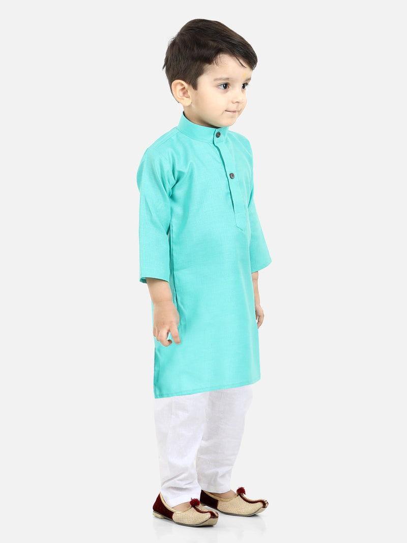 Stand Collar Cotton Kurta pajama-Sky Blue