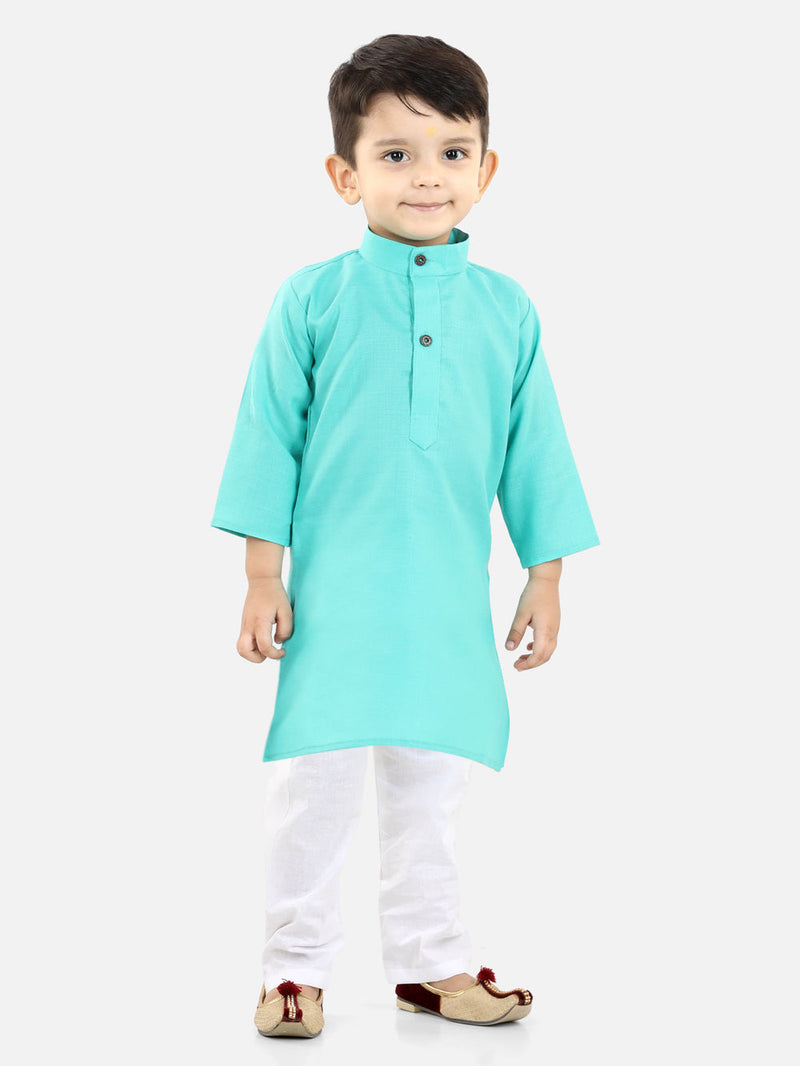 Stand Collar Cotton Kurta pajama-Sky Blue