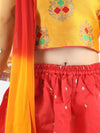 Jacquard Flared Sleeve Top with Silk Lehenga- Yellow