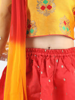 Jacquard Flared Sleeve Top with Silk Lehenga- Yellow