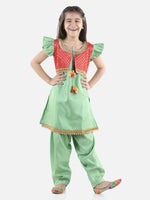 Jacquard Jacket Silk Kurti Salwar Suit for Girls- Green