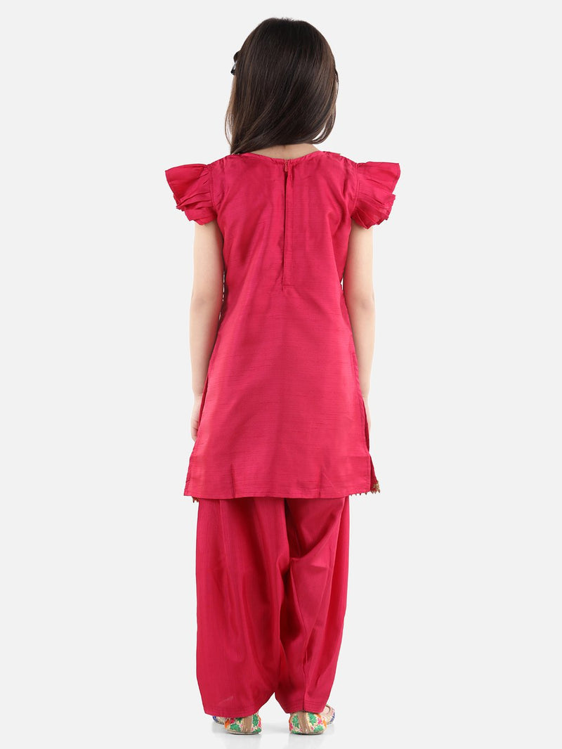 Jacquard Jacket Silk Kurti Salwar Suit for Girls- Pink