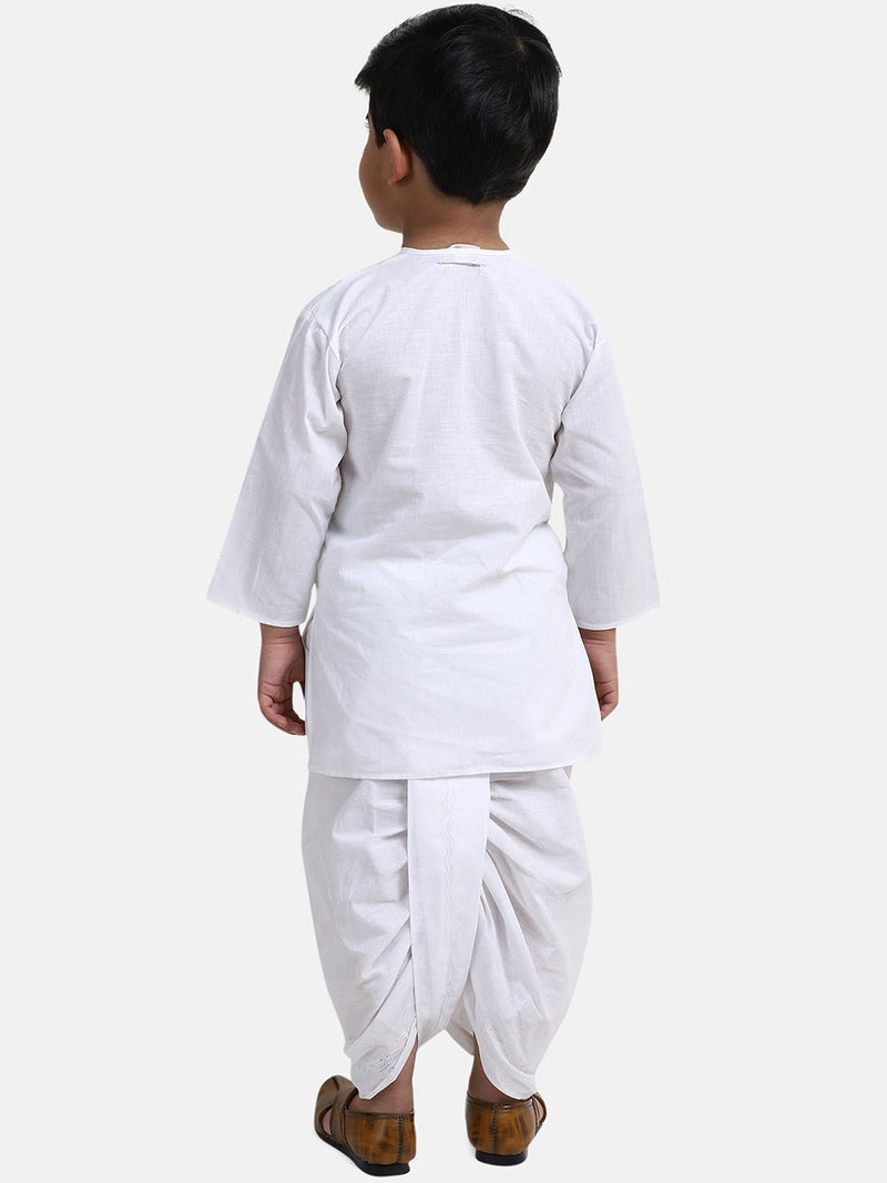 Attached Jacket Dhoti Kurta For Boys-White