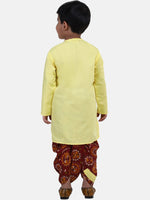 Full Sleeve Printed Dhoti Kurta For Boys-Yellow