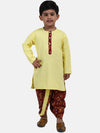 Full Sleeve Printed Dhoti Kurta For Boys-Yellow
