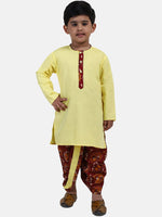 Full Sleeve Printed Dhoti Kurta For Boys-Yellow