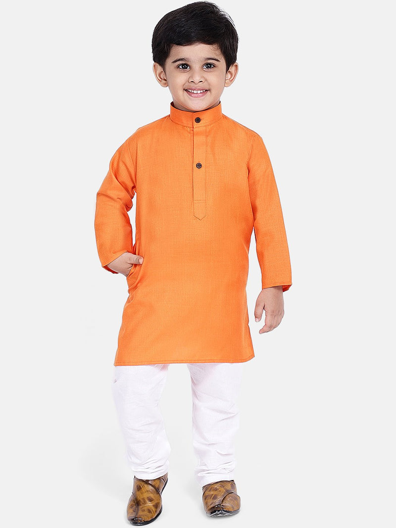 Stand Collar Cotton Kurta pajama-Orange