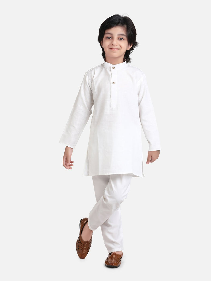 Stand Collar Cotton Kurta pajama-White