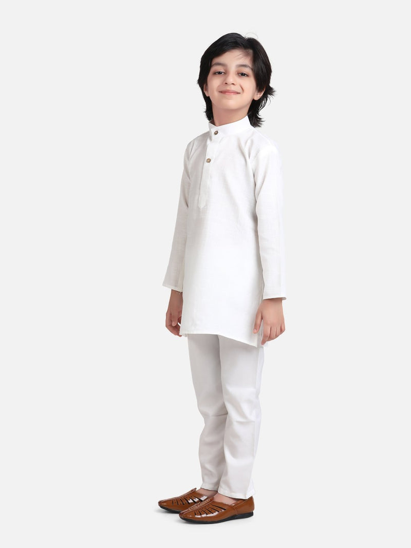 Stand Collar Cotton Kurta pajama-White