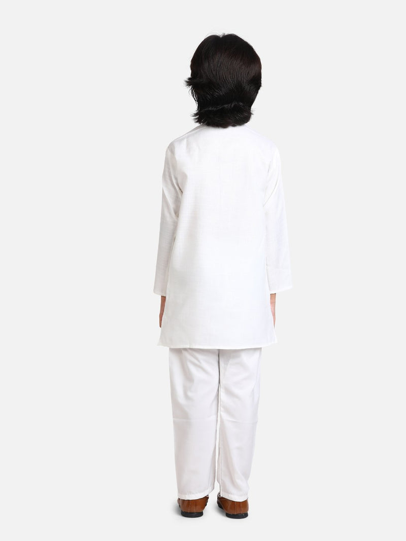 Stand Collar Cotton Kurta pajama-White