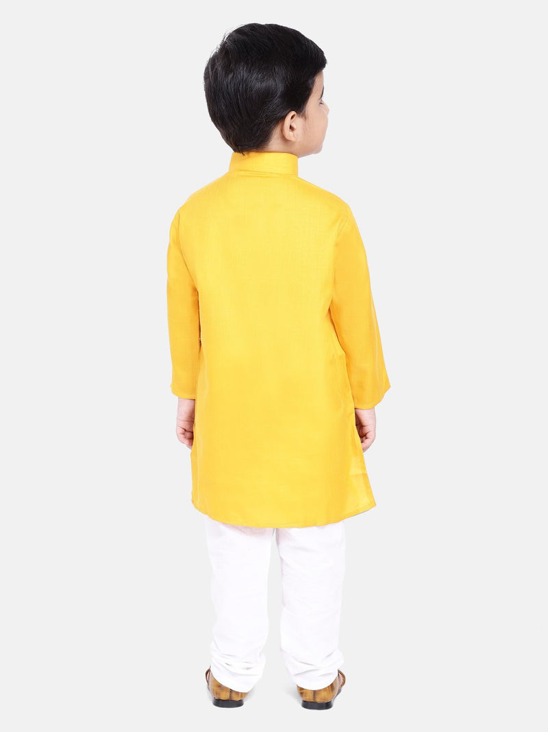 Stand Collar Cotton Kurta pajama-Yellow