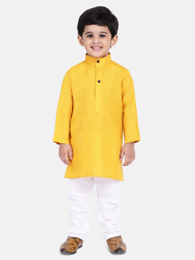 Stand Collar Cotton Kurta pajama-Yellow