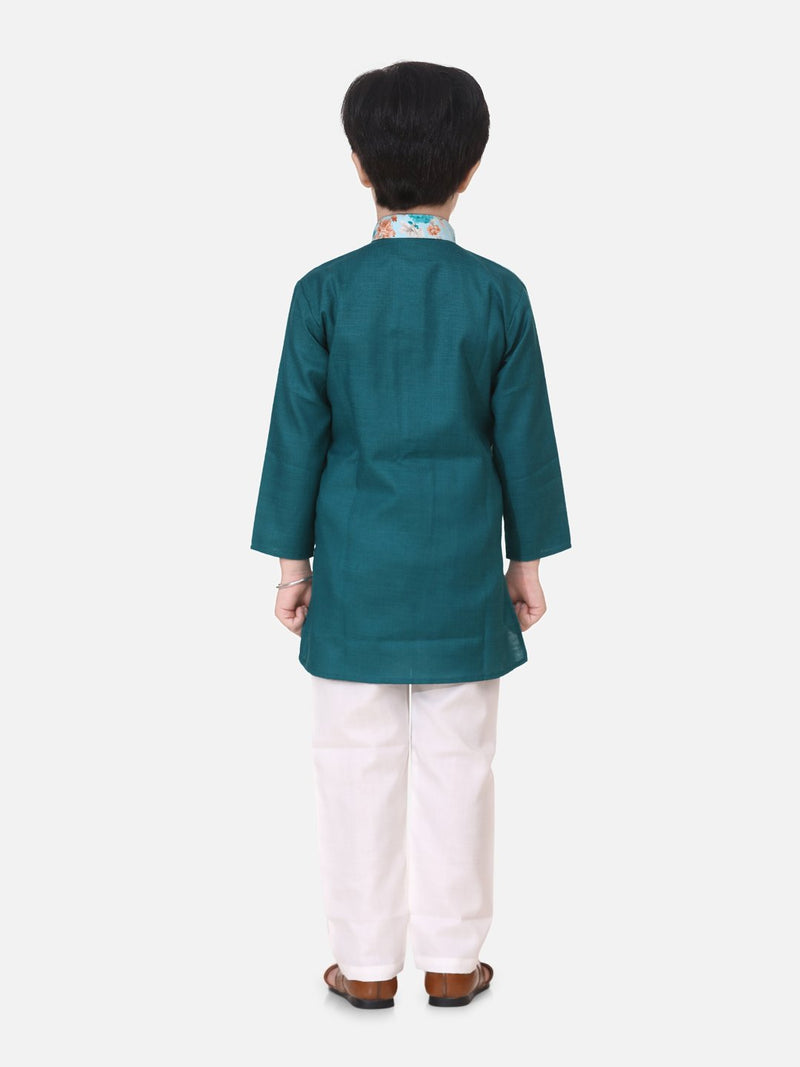 Attached Jacket Kurta Pajama For Boys-Green