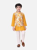 Attached Jacket Kurta Pajama For Boys-Yellow