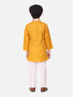 Attached Jacket Kurta Pajama For Boys-Yellow