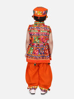 Sleeveless Mirror work kedia dhoti set - Orange