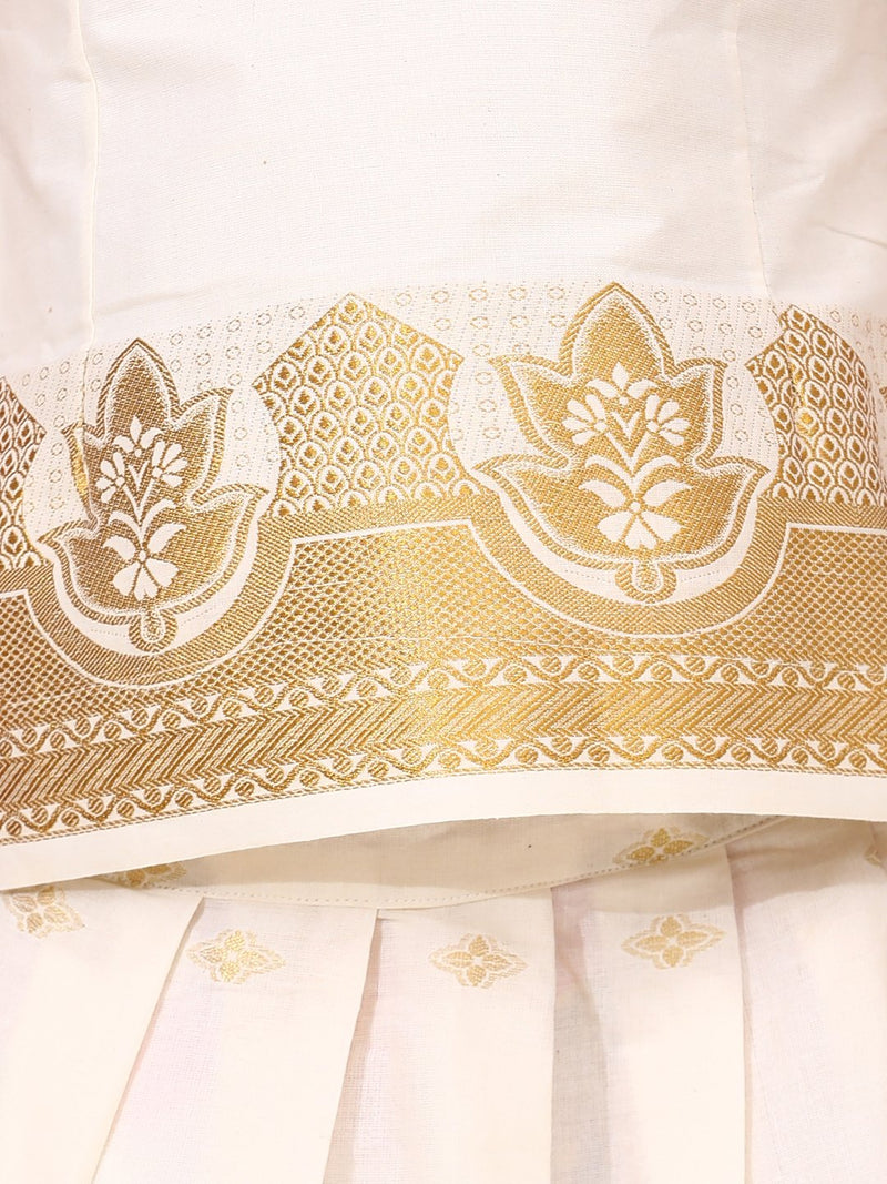 BownBee GirlsHalf Sleeve South Indian Pavda Pattu Lehenga- White