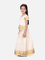BownBee GirlsHalf Sleeve South Indian Pavda Pattu Lehenga- White