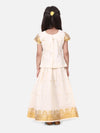 BownBee GirlsHalf Sleeve South Indian Pavda Pattu Lehenga- White