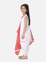 Silk Kurti Dhoti With Leheriya Dupatta For Girls-White