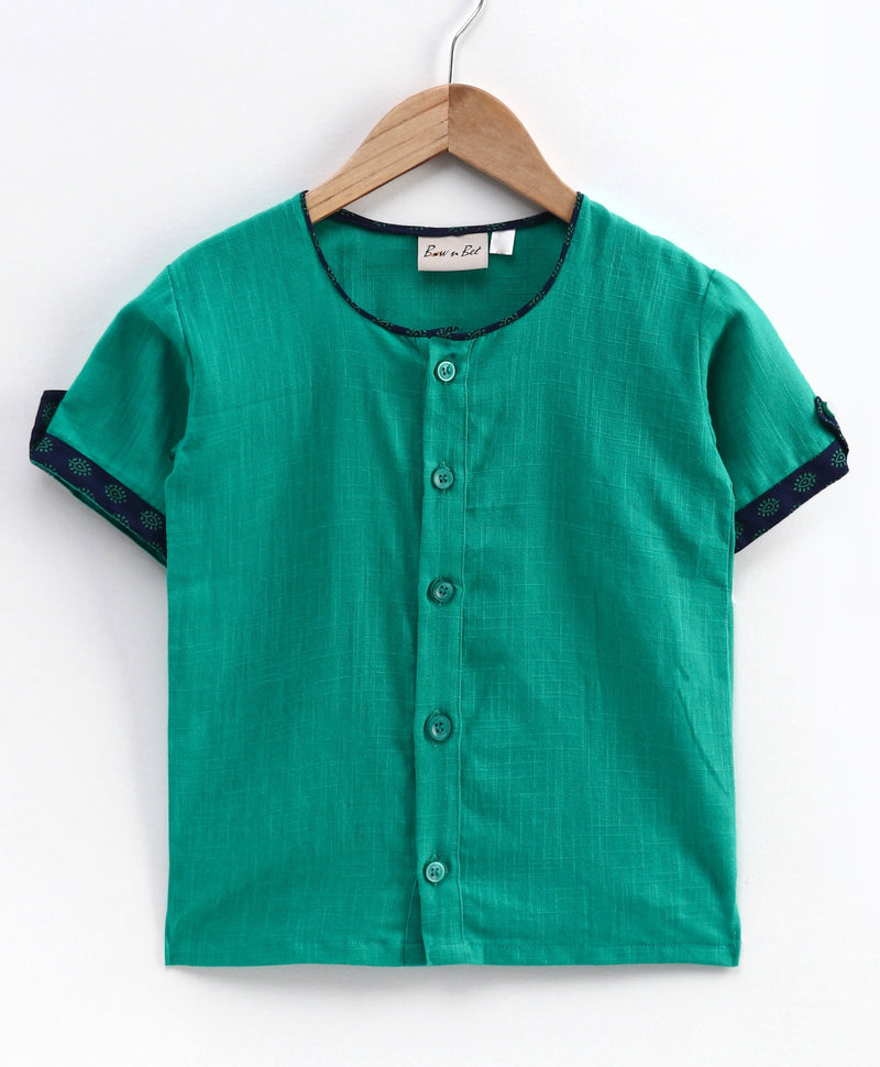 Cotton Half Sleeve Shirt For Baby Boys-Green