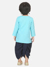 Horse embroidery front open dhoti kurta-Blue