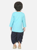 Horse embroidery front open dhoti kurta-Blue