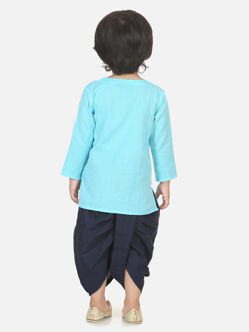 Horse embroidery front open dhoti kurta-Blue