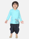Horse embroidery front open dhoti kurta-Blue